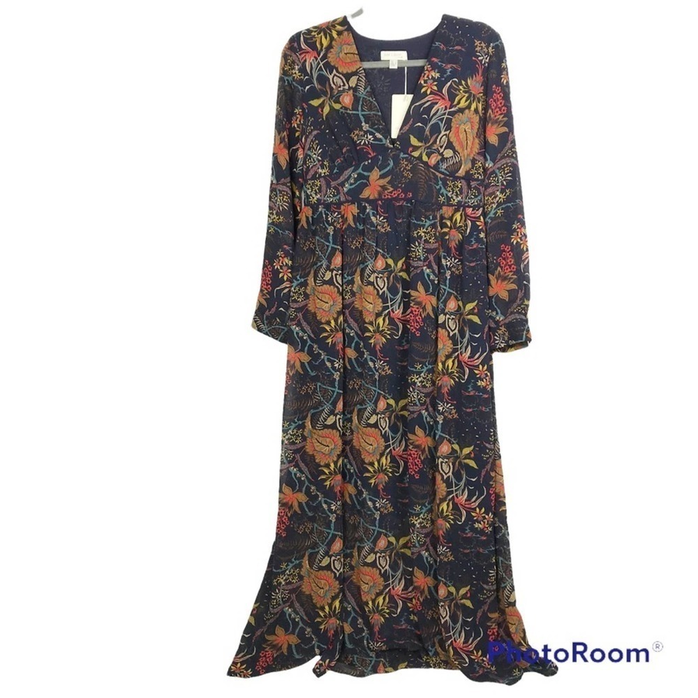 See U Soon navy blue all over floral long sleeve maxi dress size S NWT